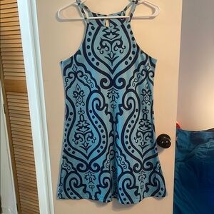 Blue Patterned Sleeveless Dress